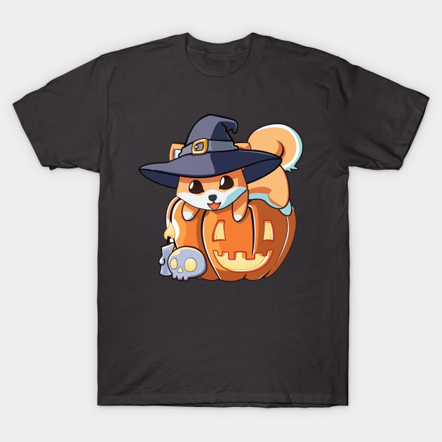 Dog Shiba on a Pumpkin T-Shirt by Myanko